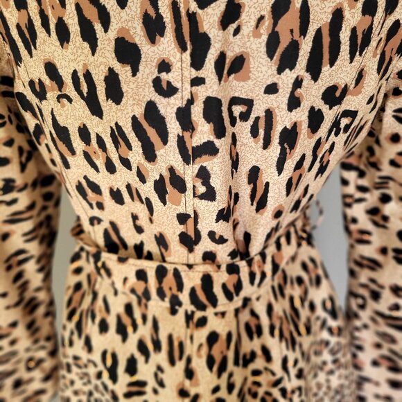 Ambition Leopard Print Trench Coat Belted Double Breasted Women's -L - Picture 7 of 10